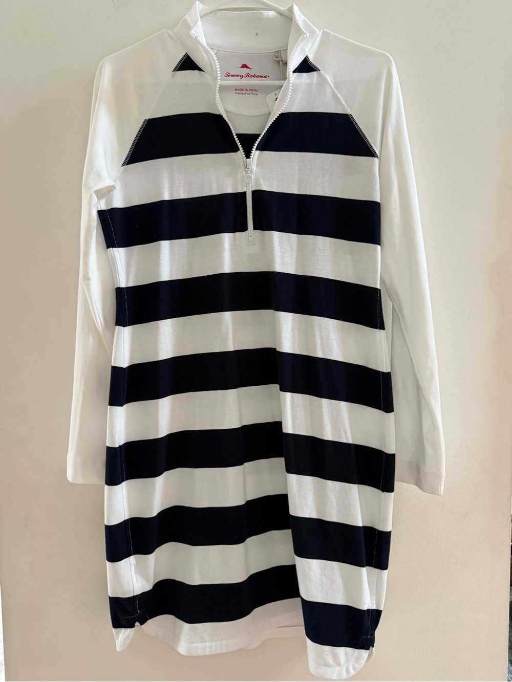 NWT Tommy Bahama Navy White Striped Quarter Zip Swim Cover-Up Dress XS Coastal - Picture 2 of 8